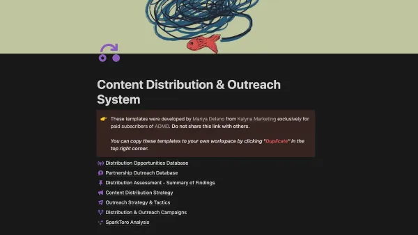 A screenshot of a Notion page titled "Content Distribution & Outreach System"